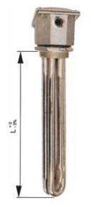 TAPÓN DE LATÓN ROSCA M45x2 ó ROSCA 1” 1/2 GAS CON 1 o 3 RESISTENCIAS FORMA “U” DE Ø8 mm Y VAINA PARA TERMOSTATO