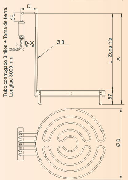ELEMENTO CALENTADOR DE INMERSIÓN FIJO TRIFÁSICO DE BASE CIRCULAR TIPO SBC